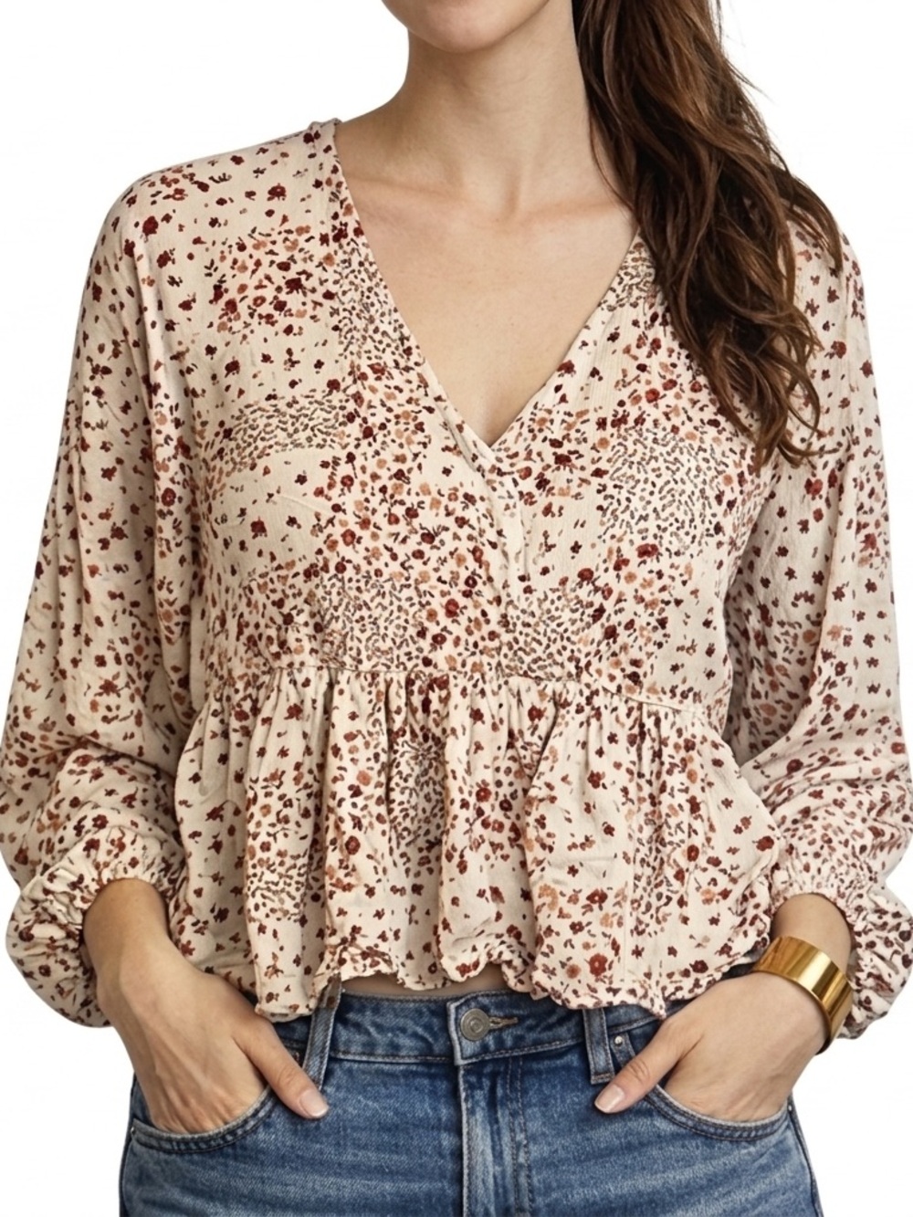 Arizona Floral V-Neck Peplum Top